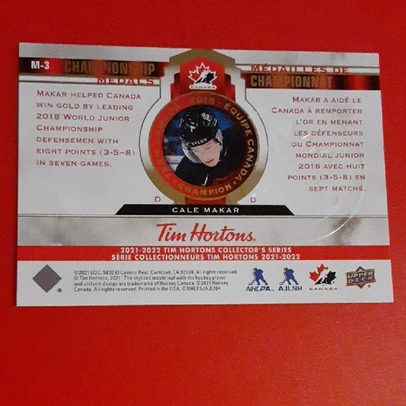 Cale Makar Upper Deck Championship Medals Card - Picture 2 of 4